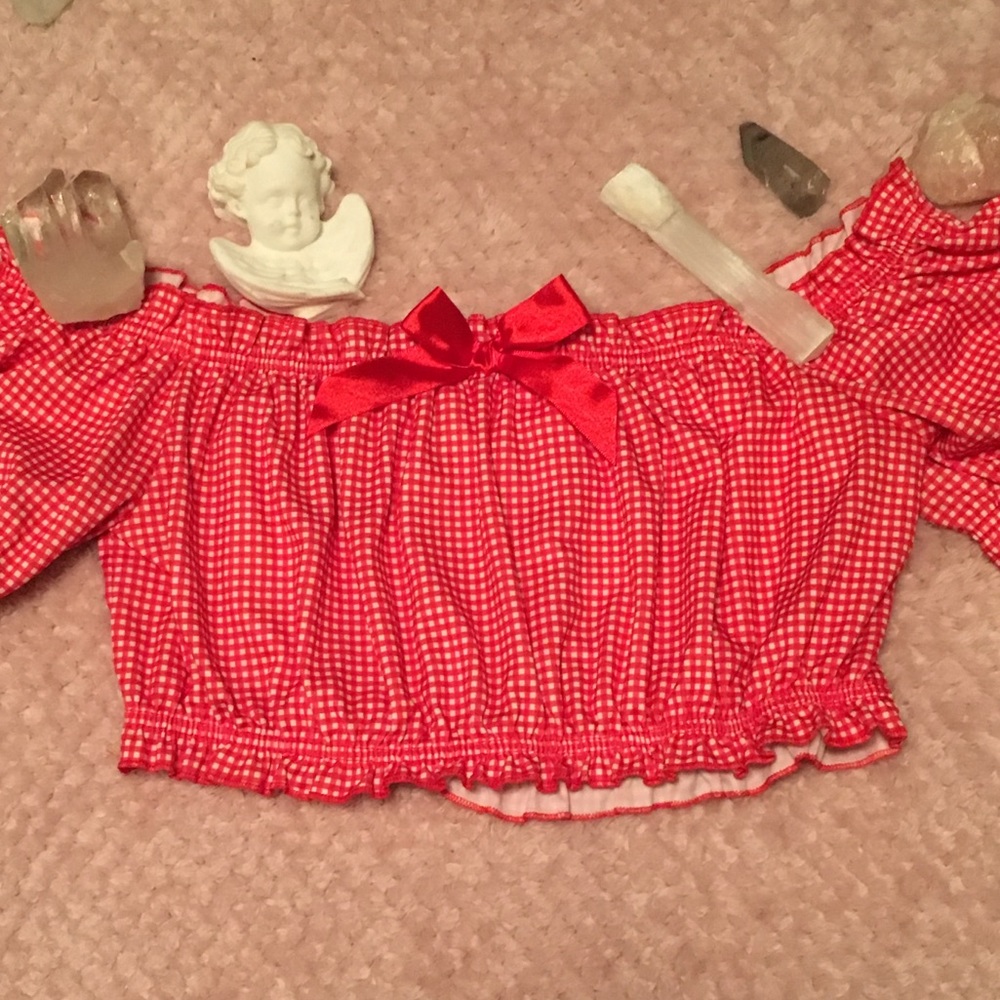 Gingham Peasant Nymphet Off The Shoulder Top